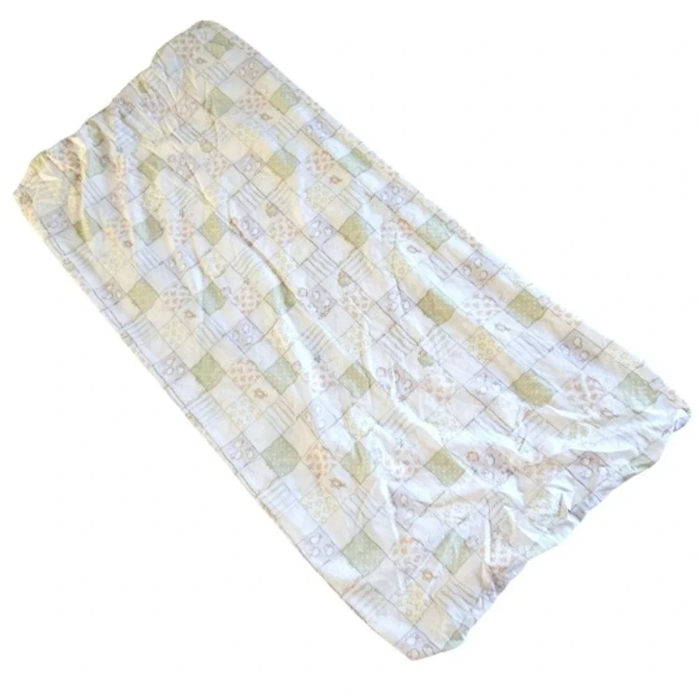 Vtg Boyds Bears Fitted Sheet & Crib Skirt Ruffled Patchwork Pastel Sheep Bedding